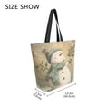 thumbnail image 4 of Open Top Canvas Tote Bag with Zipper Reusable Shopping Bag 13.5x15" Roomy Carryall Light Green Smiling Snowman, 4 of 9