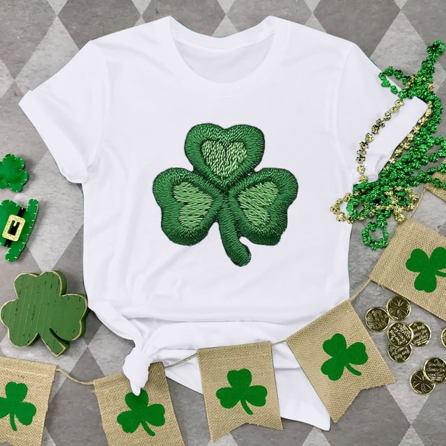T-shirt de la Saint-Patrick pour Femmes, Col Rond, Manches Courtes, Imprimé Arbre de Noël
