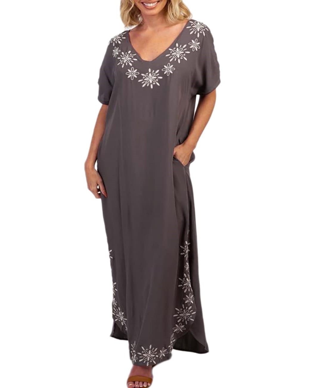 Kaftan Ladies Womens Embroidered Cotton Blend  By La Marquise  one size 12-24 
