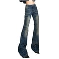 thumbnail image 4 of qolati Womens Flare Jeans Y2k Low Waisted Wide Leg Bell Bottom Denim Trousers Casual Solid Skinny Jeans with Pockets, 4 of 7