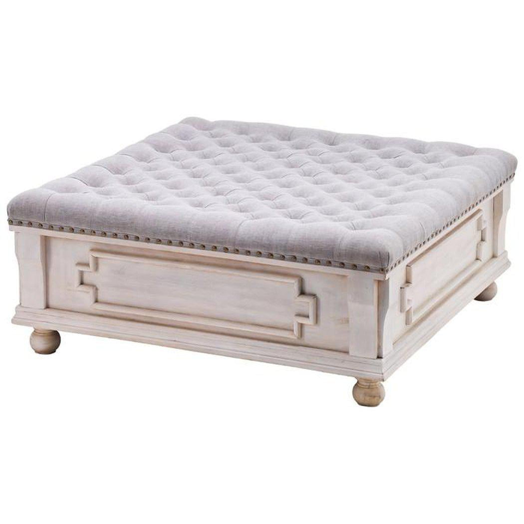 38 Square White Wash Carved Wood Hand Tufted Ottoman Coffee Table Walmart Com Walmart Com