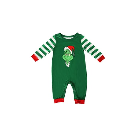 

Xingqing Family Matching Christmas Pajamas Cartoon Print T-shirt Striped Jumpsuit Pants Cute Xmas Parent-child Nightwear