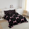 thumbnail image 3 of Erosebridal Princess Ribbon Bedding Queen Comforter Set, Black Pink Down Comforter, Stripe Geometry Reversible Comforters & Duvets, Breathable Room Decor, 3 Pieces, 3 of 8