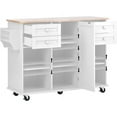 thumbnail image 5 of Kitchen Island with Rubber Wood Top, Rolling Mobile Kitchen Island with Storage and Towel Rack, Rolling Kitchen Table with Drop Leaf Countertop, Adjustable Shelves Drawers,Island Table Kitchen White, 5 of 7