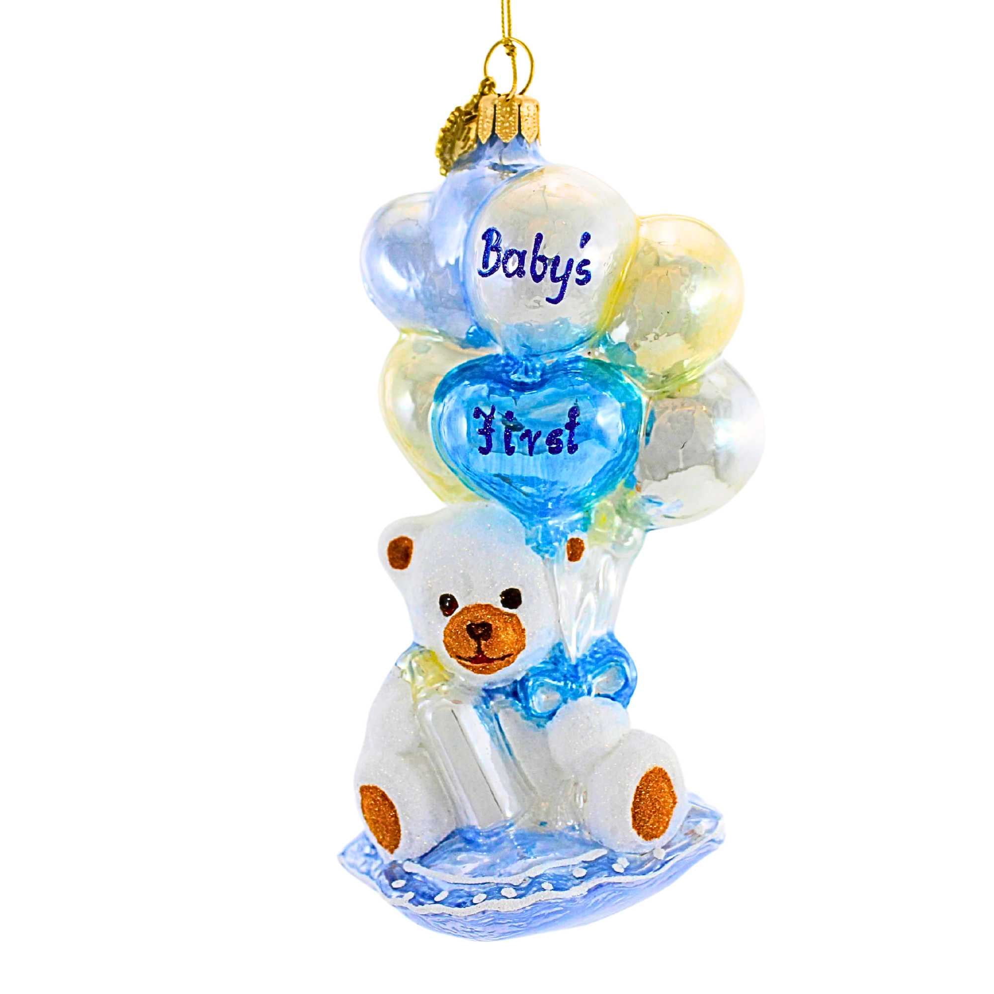 Huras Family 5.00In Boy Teddy Bear With Balloons, Glass, Baby's First Christmas Hf580bbabysfirst