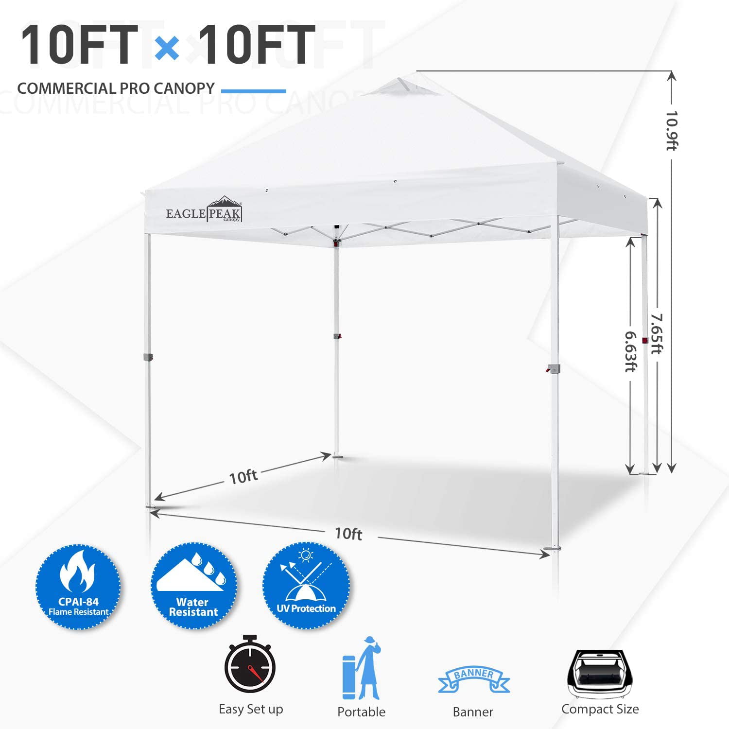EAGLE PEAK 10 x 10 Commercial Canopy Tent Pop Up Instant Canopy Shelter with 100 Square Feet of Shade White 