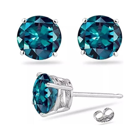 14k White gold 4 Ct Round Multicolor Alexandrite Sapphire Stud Earrings Plated by Paris Jewelry