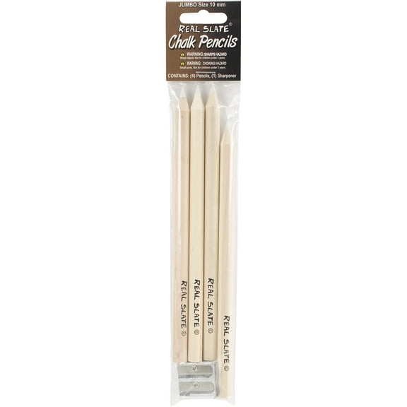 Pepperell Real Slate Chalk Pencils 10mm 4/Pkg -With Sharpener