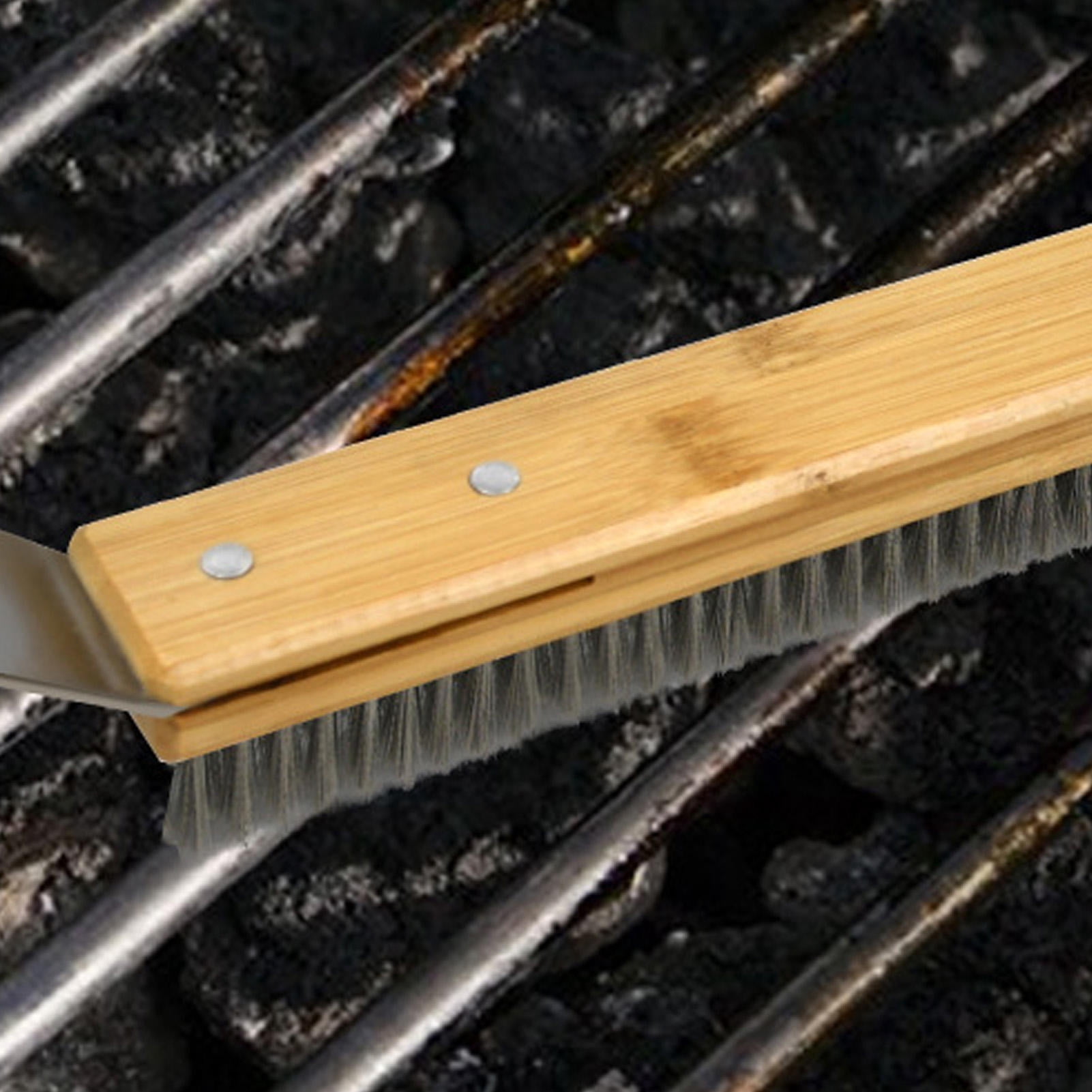 BOKYAN Bamboo‑Handle Pizza Oven Brush & Scraper – 57.5 cm Long, Heat‑Resistant Wire Bristles for Pizza Stone & BBQ Grill Cleaning