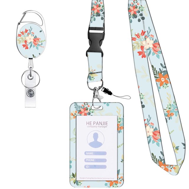 LCXmlly ID Card Holder Telescopic ID Sling Retractable Reel with Lanyard Flower Printed Easy to pull Buckle Slide Open ID Card Holder Clip School
