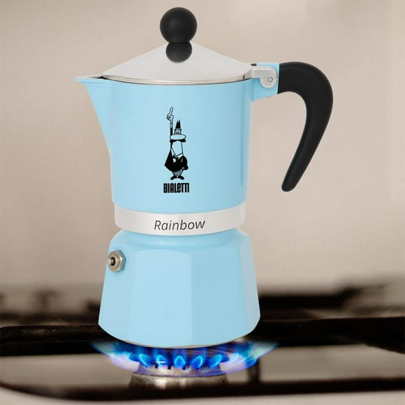 Bialetti - Rainbow: Stovetop Espresso Maker, Moka Pot 6 Cups (8.4 Oz - 250 Ml), Aluminum, Light blue