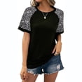 thumbnail image 2 of Laqbezok Women's Raglan Sequin Sleeve T-Shirt, Round Neck Patchwork Casual Top, Sparkly Fashion Outfit, 2 of 4
