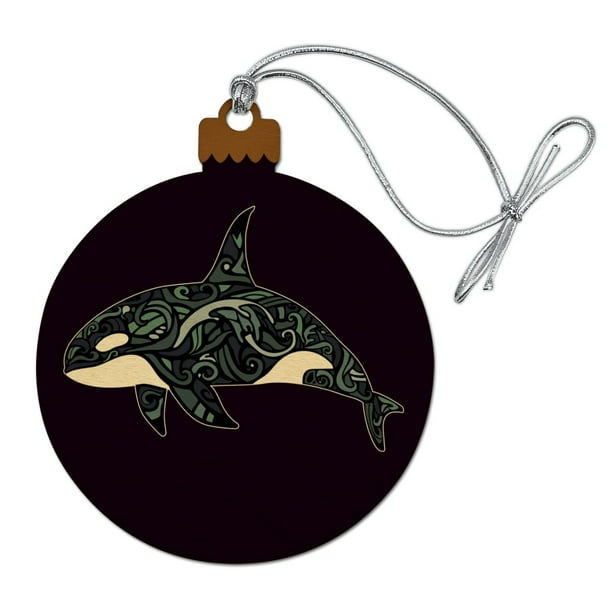 Killer Whale Orca with Waves Wood Christmas Tree Holiday Ornament