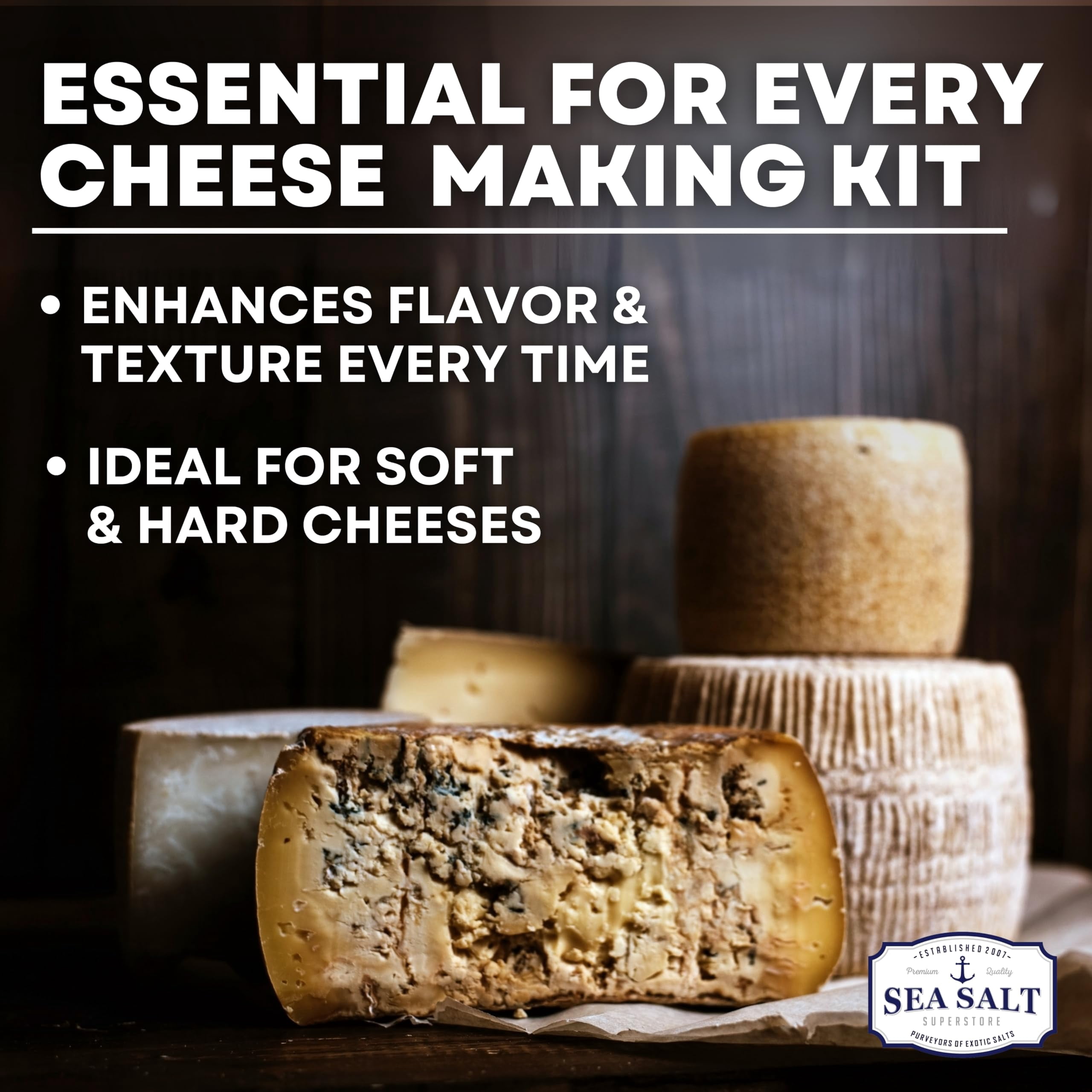 Fine Sea Salt for Homemade Cheese Making, Gluten-Free and Non-Iodized, Kosher Cheese Kit Essential Flaky Salt, 5 lb Bag