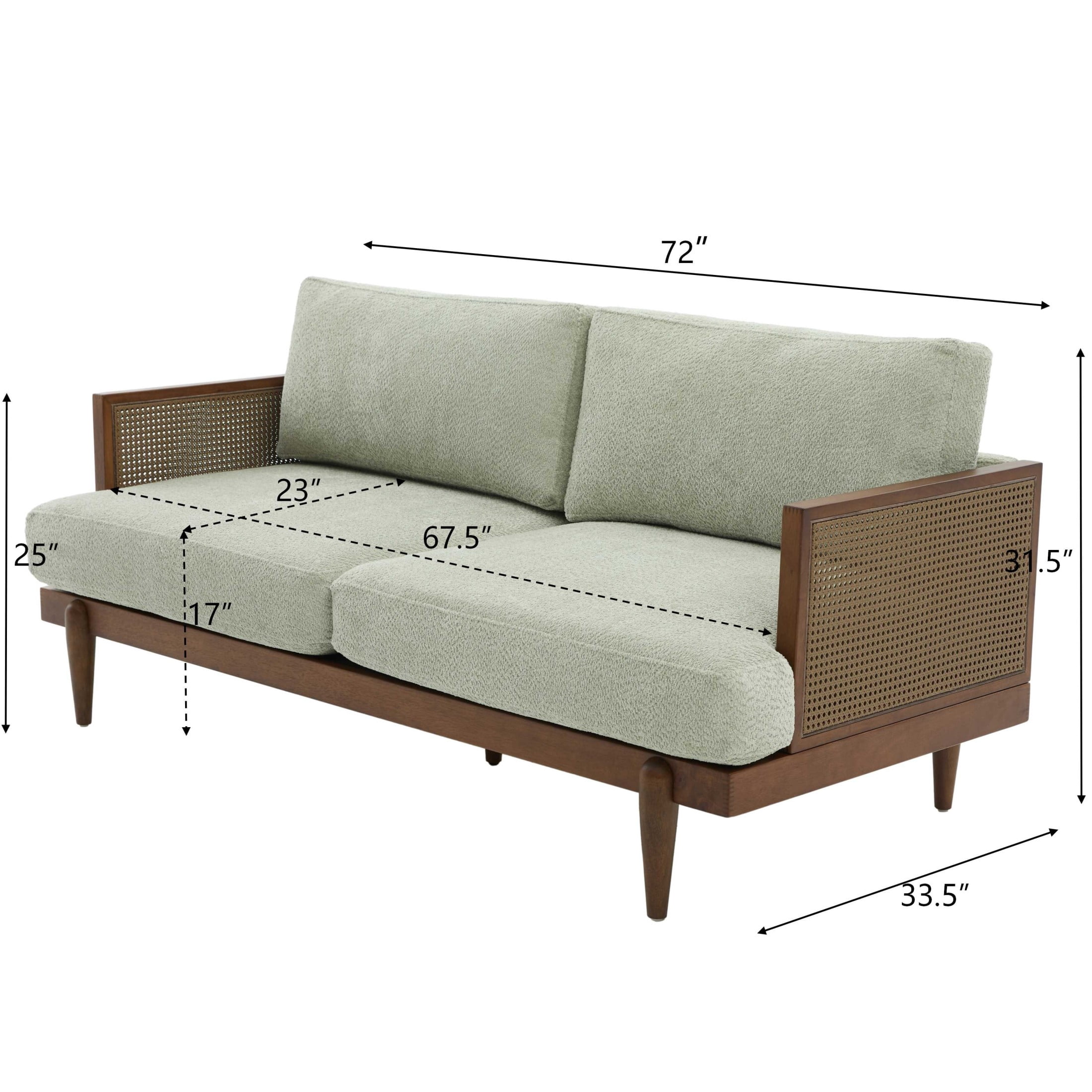 Christopher Knight Home Vintage 72“ Rattan 3-Seat Sofa with Solid Wood Frame, High-Rebound Cushions, Light Green