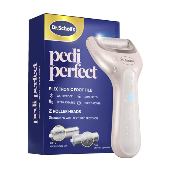 Dr. Scholl's Pedi Perfect Electric Foot Callus Remover, Waterproof, Rechargeable with x2 Roller Heads