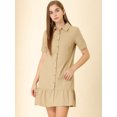 thumbnail image 5 of Unique Bargains Women's Belted Ruffled Hem Button-Down Cotton Safari Shirt Dress L Khaki, 5 of 6