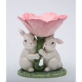 thumbnail image 3 of Ceramic Easter Bunny Rabbits Pink Flower Candle Holder 4.5", 3 of 3