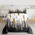 thumbnail image 2 of Manfei Abstract Oil Painting Queen Comforter Set 3 Pieces, Gray Gold Ombre Bedding Sets, Watercolor Brush Strokes Bedding Comforter Set, Luxury Bedroom Decor, 2 of 8