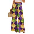thumbnail image 2 of Women's Mardi Gras Pants Drawstring Wide Leg Pants Graphic Mask Print Holiday Party Lounge Pants with Pockets, 2 of 4