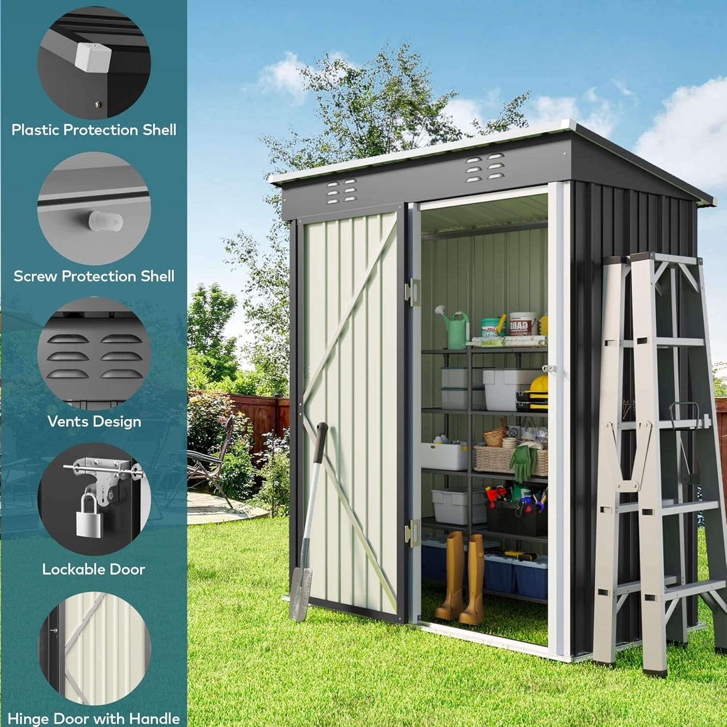 5' x 3' Outdoor Storage Shed Clearance with Lockable Door for Backyard and Garden in Dark Gray