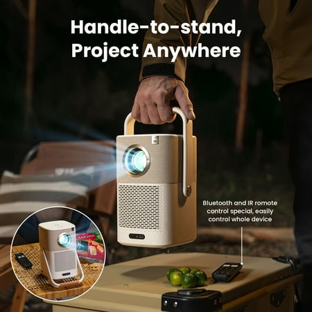 Yaber - T2 Plus Portable Projector, Built-in battery, JBL Dolby Audio Native 1080P Auto Focus & Keystone WiFi6 Bluetooth - Cream
