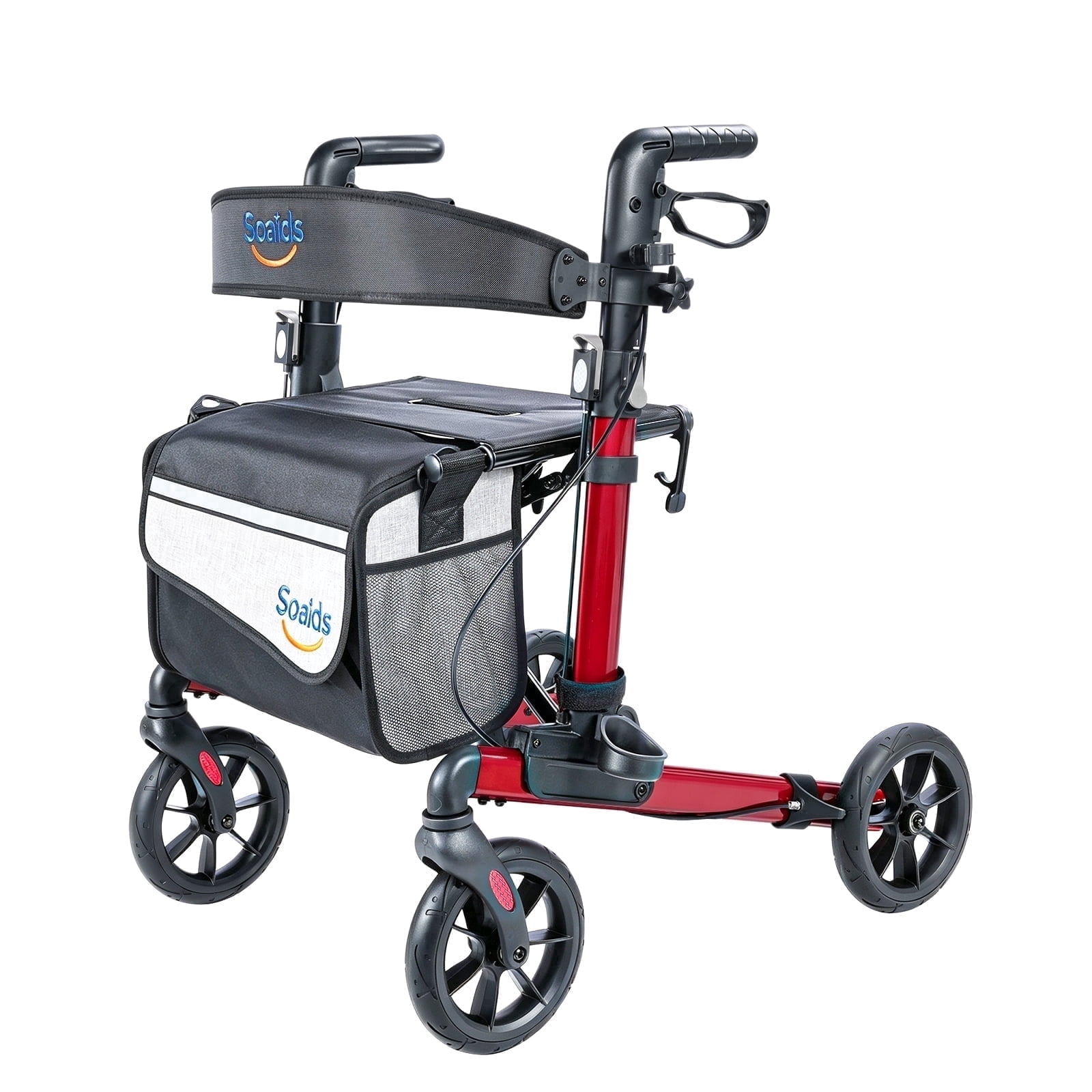 Soaids 4 Wheel Rollator Walker with Seat for Seniors, Lightweight Double Folding, Supports 300 lb