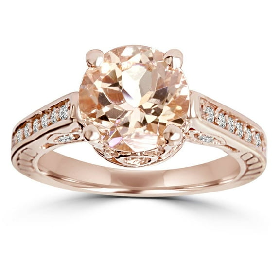 Pompeii 2 Carat Morganite & Diamond Vintage Engagement Ring 14K Rose Gold (H/I,I1)