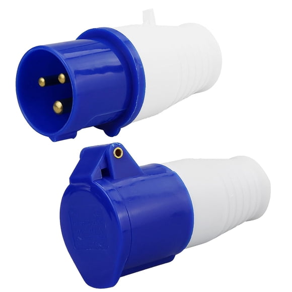 16A 240V Site Trailing Plug & Socket 230V 16A 3 Pin PCE 240 Volt Blue Hook Up Weather Proof Industrial Socket Industrial 16A Plug & Sockets 1 Set (Blue)