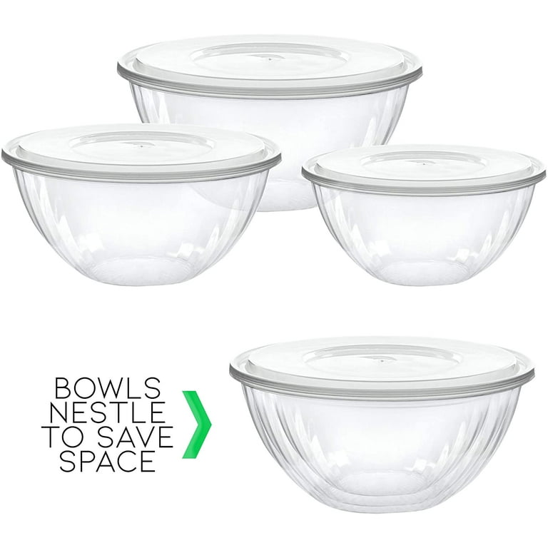 PLASTIC MIXING BOWLS CLEAR Set of 2 SMALL - LARGE 15cm 20cm 25cm 30cm Salad  Bowl