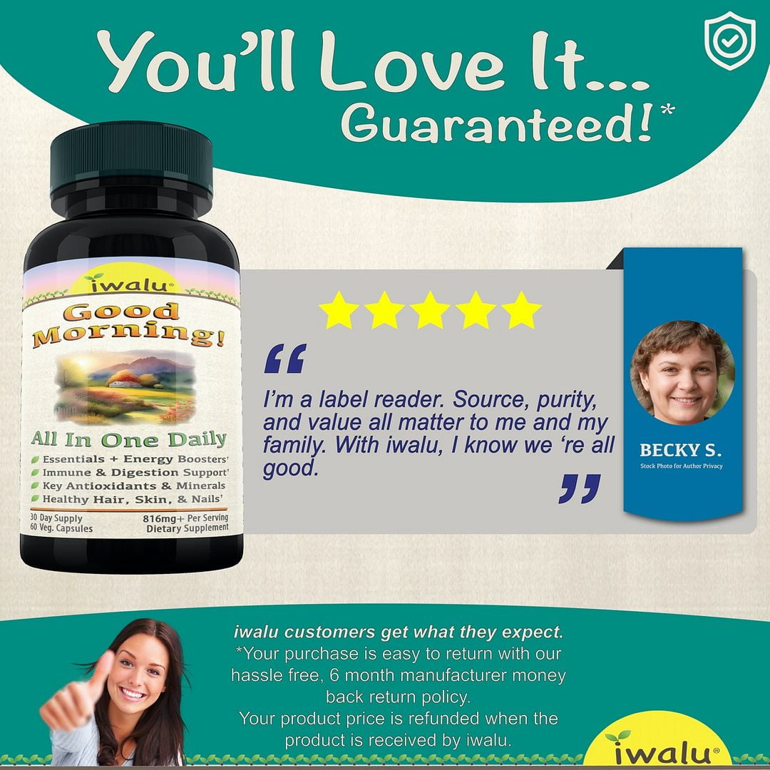 iwalu GoodMorning Women's Daily Multivitamin | All in One Vitamins Minerals Botanicals Complex | A D3 B Complex Magnesium Cinnamon Saw Palmetto - for Active Adults | 60 Capsules | NSF Certified USA