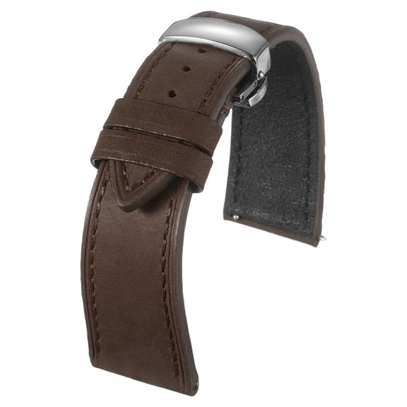 Uxcell Leather Watch Band 24mm Vintage Watch Straps with Butterfly Buckle, Dark Brown