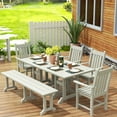 thumbnail image 2 of WestinTrends Malibu 6 Piece Patio Dining Set with Bench, All Weather Poly Lumber Outdoor Table and Chairs Set, 71" Trestle Dining Table with Umbrella Hole, 5 Arm Chairs with Bench, Sand, 2 of 8