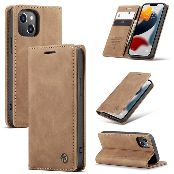 CaseMe Leather for iPhone 13 Mini Case, Flip Wallet Leather Case with Card Holder Magnetic Closure Shockproof Kickstand Protective Phone Cases Cover for iPhone 13 Mini,Brown,For iPhone 13 Mini