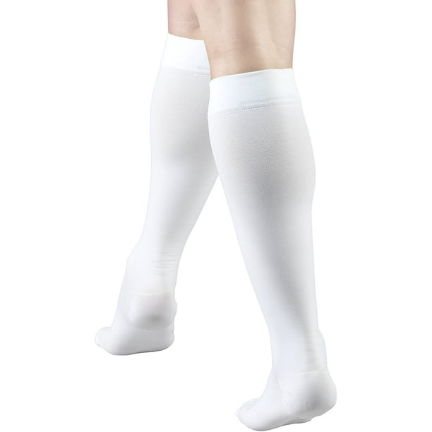 30-40 mmHg Compression Stockings for Men and Women, Knee High Length,  Closed Toe, White, Large 