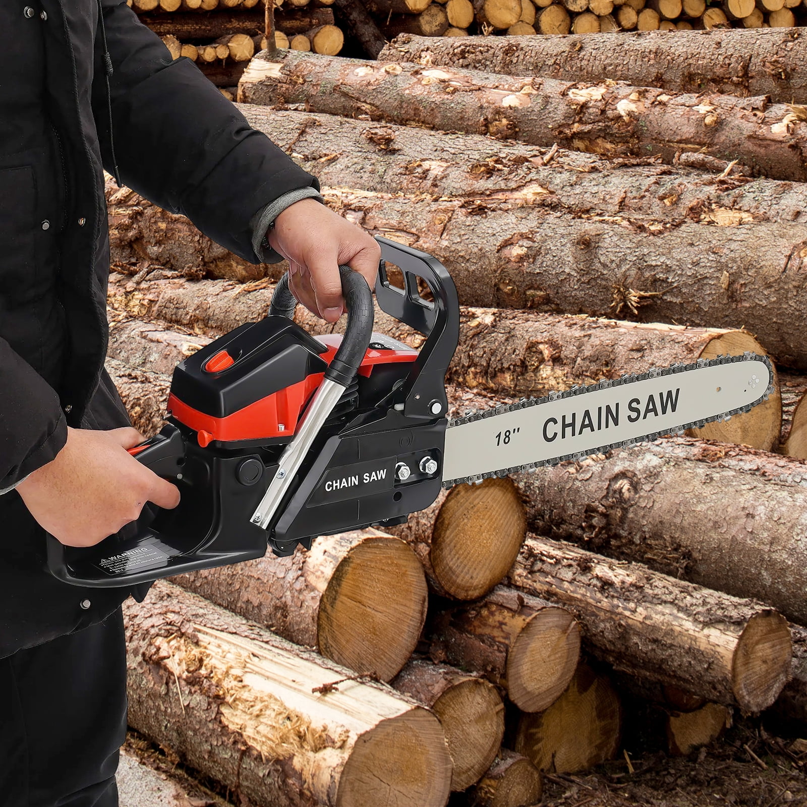 Gas Chainsaw 58cc, 3HP, 10,500 RPM – Lightweight, Ergonomic Design with 18” Guide Bar, Automatic Oiling, Safety Lock – Ideal for Wood Cutting, Tree Pruning, Yard Work
