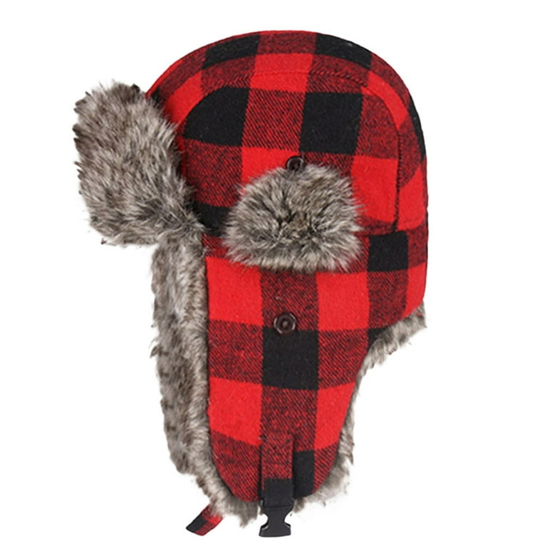Red checkered hat sales with ear flaps