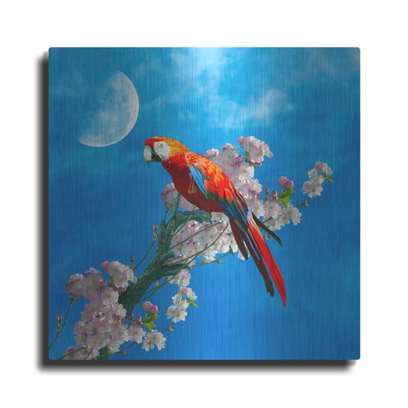 Luxe Metal Art 'Red Parrot' by Ata Alishahi, Metal Wall Art, 12"x12"