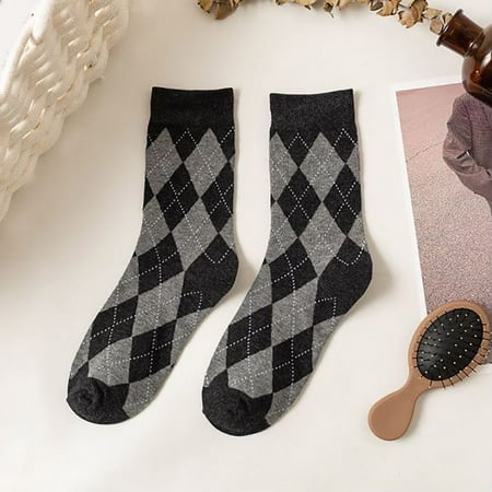 

6 pair Women Socks Simple Plaid In Autumn And Winter Korean Version Stockings Vintage Color Blocking Comfortable And Warm Color Random