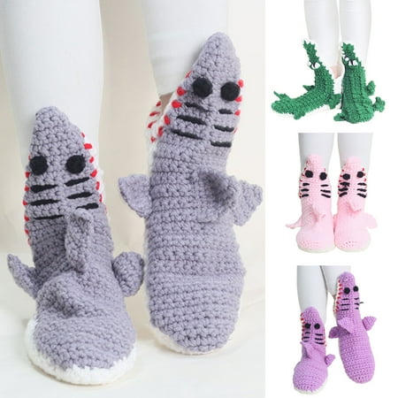 

YMH 1 Pair Soft Floor Socks Handmade Unisex Shark Shape Indoor Socks for Daily Wear