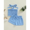 thumbnail image 2 of Biekopu Kids Girl Halter Tanks Tops + Shorts, Solid Color Pleated Decoration Casual Summer Clothing, 2 of 9