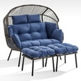 thumbnail image 2 of PARKWELL Double Wicker Egg Chair with 2 Ottomans and Cushions - Patio Oversized 2 Person Egg Basket Lounge Chair for Indoor Outdoor Living Room 550lb - Blue, 2 of 10