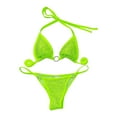 thumbnail image 2 of Wuxian Women Two Piece Swimsuits Sequin Halter Backless Lace Up Solid Color Deep Triangle V-Neck Bandeau Bandage Thong Bikini Set Push Up Brazilian Swimwear Beachwear Bathing Suit,White,S, 2 of 6