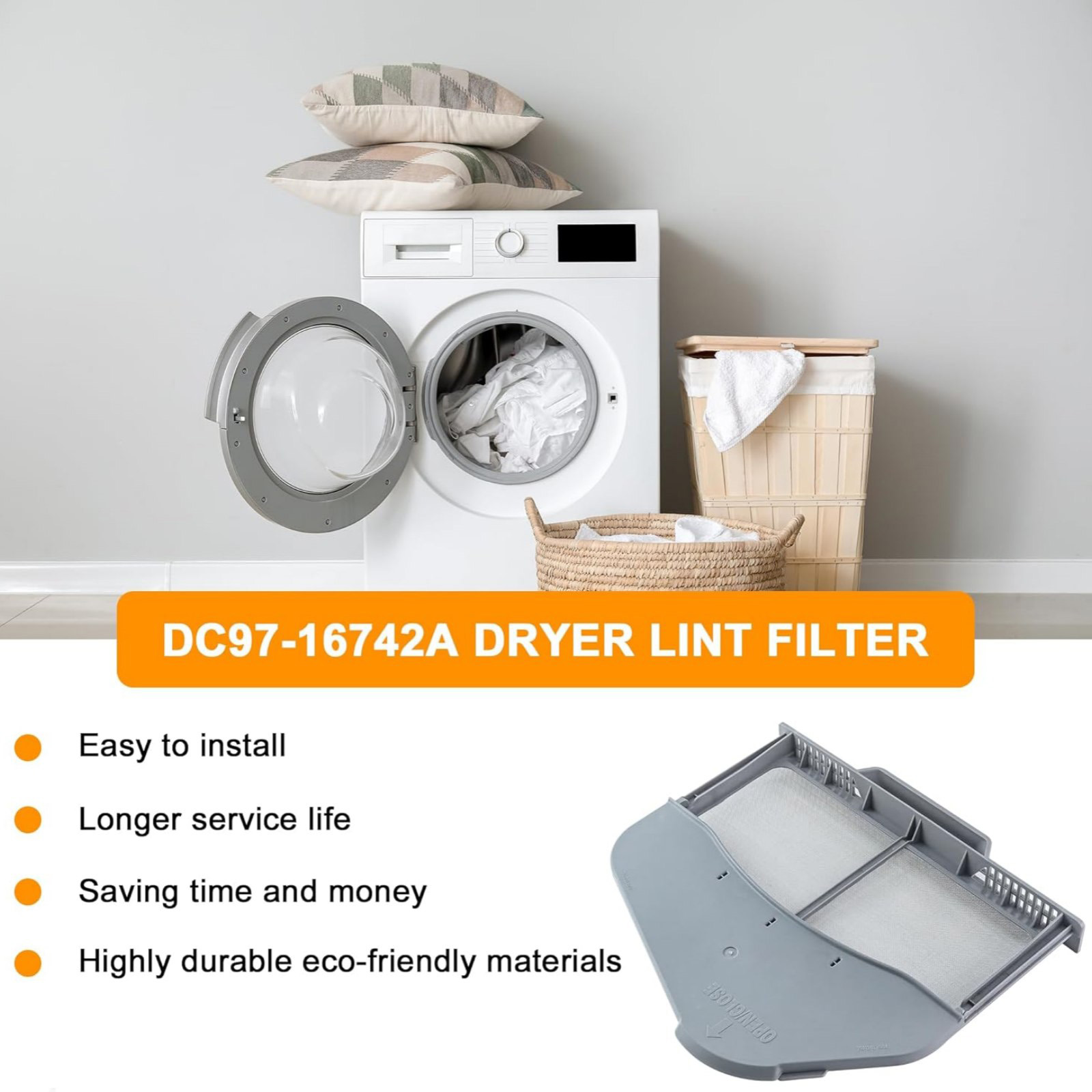 TAPDRA Dryer Lint Filter DC97-16742A Stainless Steel Mesh Plastic Frame Prevents Lint Buildup Efficient for Samsung