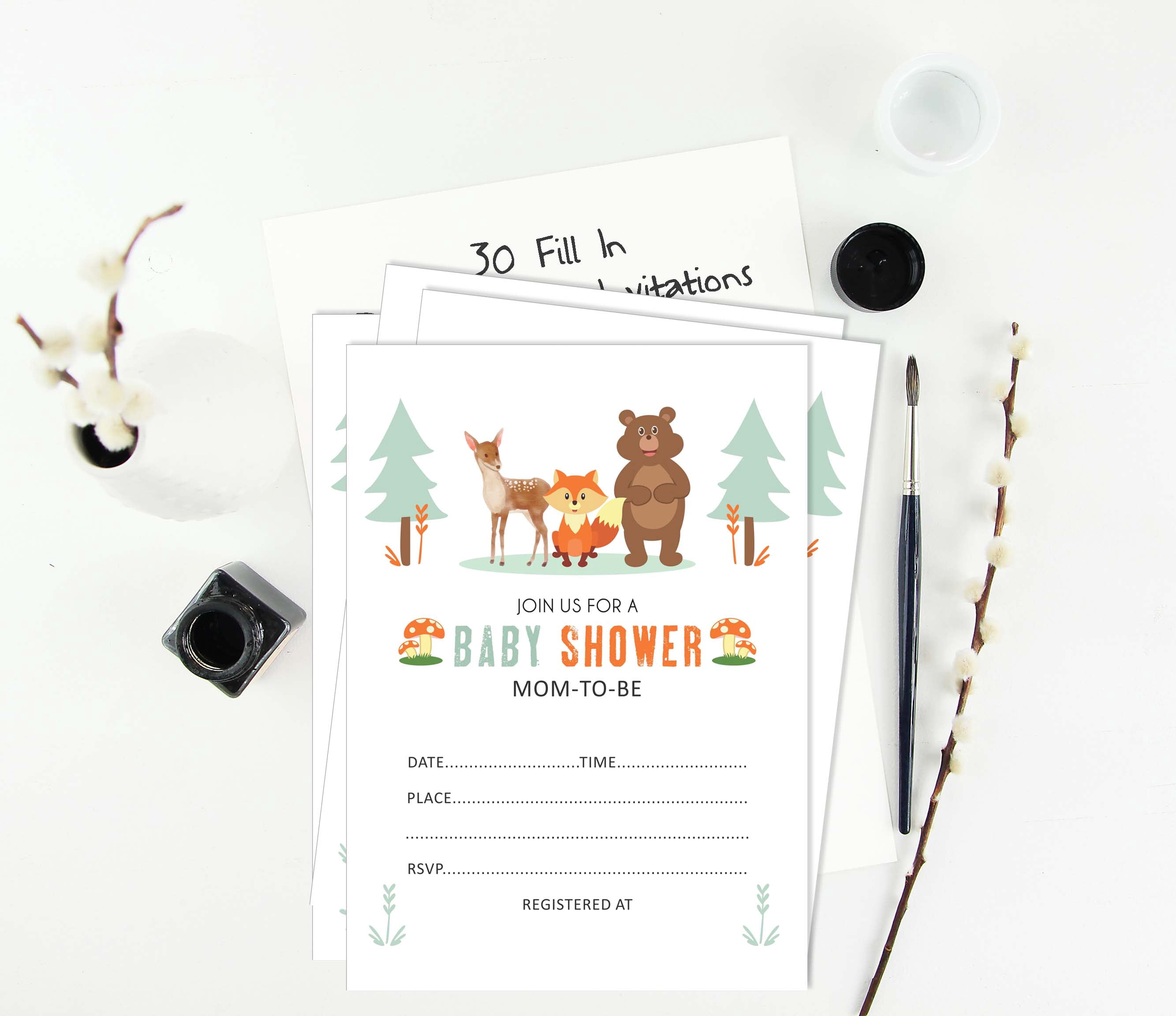 Inkdotpot 30 Fill In StyleBaby Shower Invitation Cards Jungle Animals Gender Neutral Blank Invites