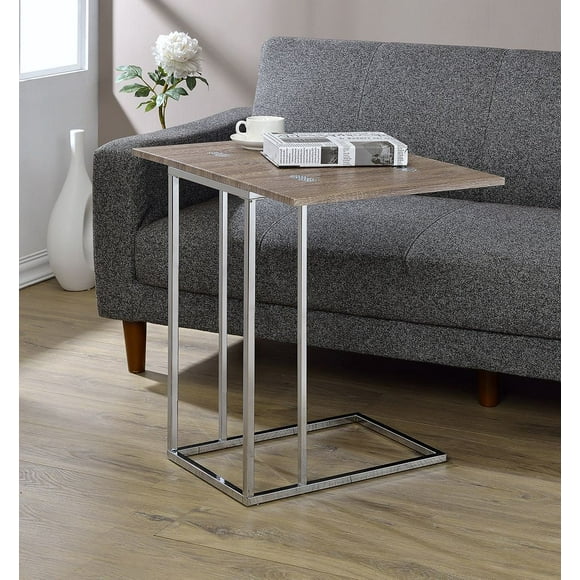 ACME Danson Side Table in Weathered Oak & Chrome