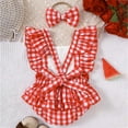 thumbnail image 6 of Ketyyh-chn99 Baby Clothes for Girls 1st Birthday Girl Gifts Baby Girl Summer Outfit Embroidery Plaid Ruffle Sleeveless Romper Bodysuit Newborn Clothes Headband Size for 12-18 Months,Watermelon Red, 6 of 6