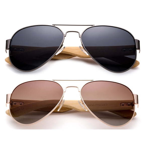 High Qaulity Polarized Sunglasses with Real Bamboo Arm Aviator Sunglasses Bamboo Sunglasses for Men & Women