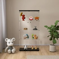 Modern 4-Tier Two-Door Glass Display Cabinet Shelves with Door Floor Standing Curio Glass Countertop Display Bookshelf for Living Room Bedroom Office