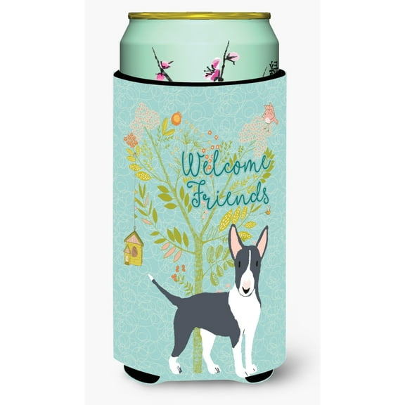 Carolines Treasures BB7604TBC Welcome Friends Black Bull Terrier Tall Boy Beverage Insulator Hugger  Tall Boy multicolor